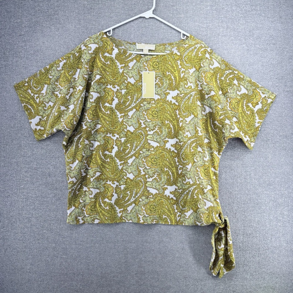 Michael Kors Saffron Blouse Top Women Size Medium Yellow Paisley NEW $68